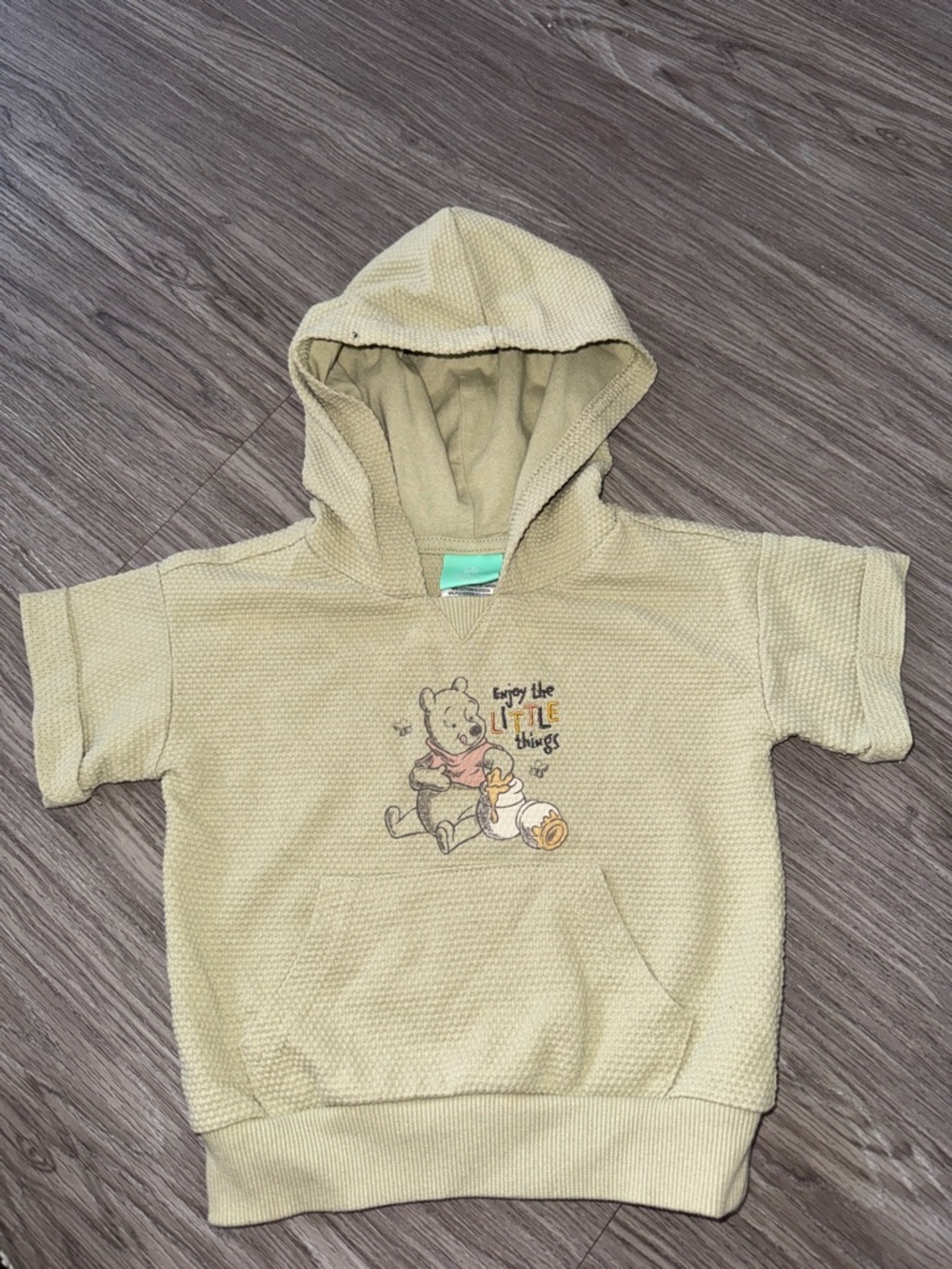Disney Light Yellow Hooded Short Sleeve Sweatshirt with Winnie the Pooh